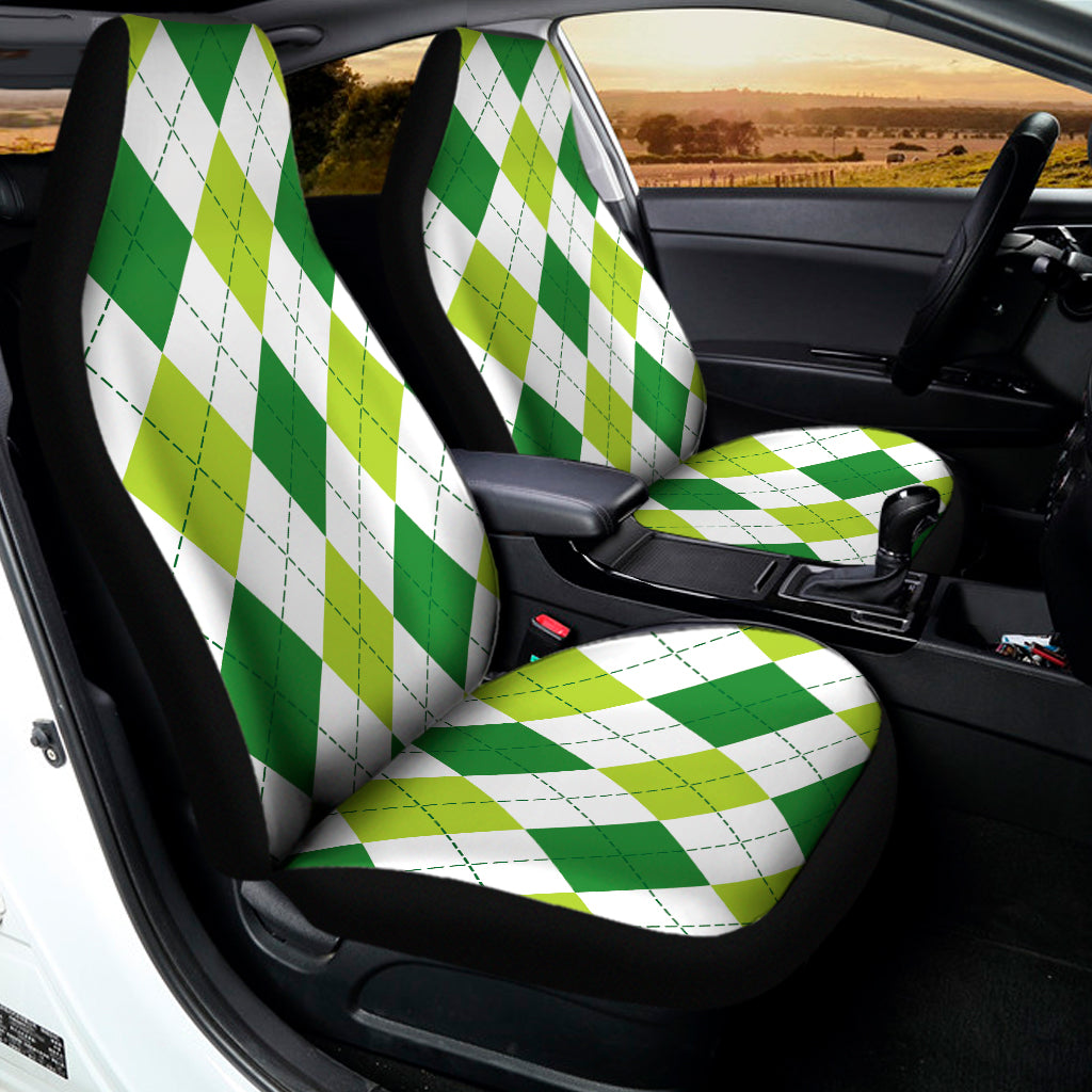 White And Green Argyle Pattern Print Universal Fit Car Seat Covers
