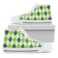 White And Green Argyle Pattern Print White High Top Sneakers