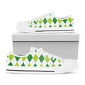 White And Green Argyle Pattern Print White Low Top Sneakers