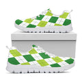 White And Green Argyle Pattern Print White Running Shoes