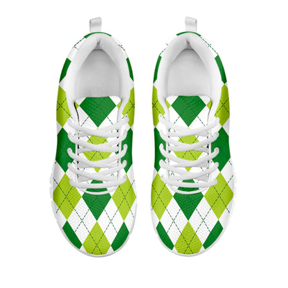 White And Green Argyle Pattern Print White Sneakers