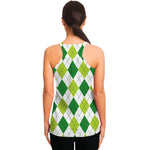 White And Green Argyle Pattern Print Women's Racerback Tank Top