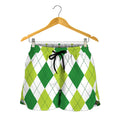 White And Green Argyle Pattern Print Women's Shorts