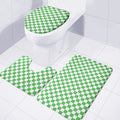 White And Green Checkered Print 3 Piece Bath Mat Set