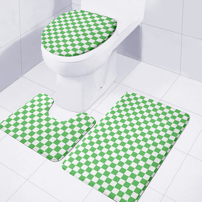 White And Green Checkered Print 3 Piece Bath Mat Set