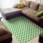 White And Green Checkered Print Area Rug