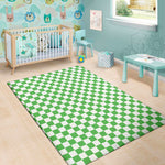 White And Green Checkered Print Area Rug
