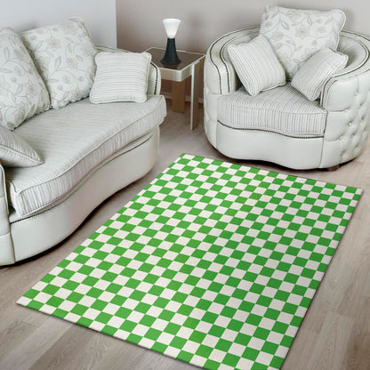 White And Green Checkered Print Area Rug