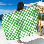 White And Green Checkered Print Beach Sarong Wrap
