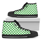 White And Green Checkered Print Black High Top Shoes