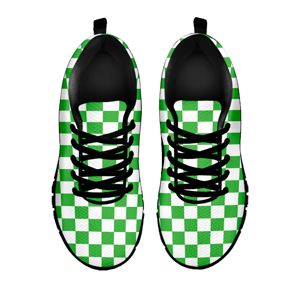 White And Green Checkered Print Black Sneakers