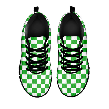 White And Green Checkered Print Black Sneakers