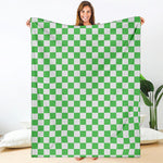 White And Green Checkered Print Blanket
