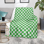 White And Green Checkered Print Blanket