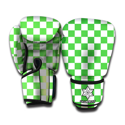 White And Green Checkered Print Boxing Gloves