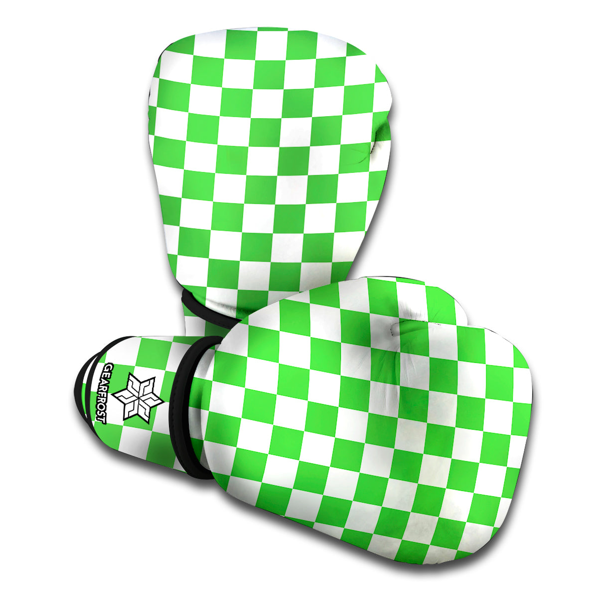 White And Green Checkered Print Boxing Gloves