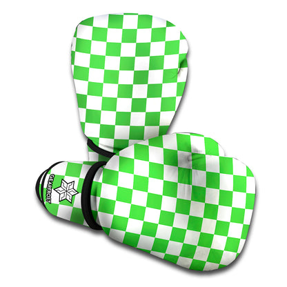 White And Green Checkered Print Boxing Gloves