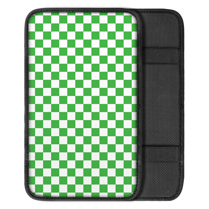 White And Green Checkered Print Car Center Console Cover