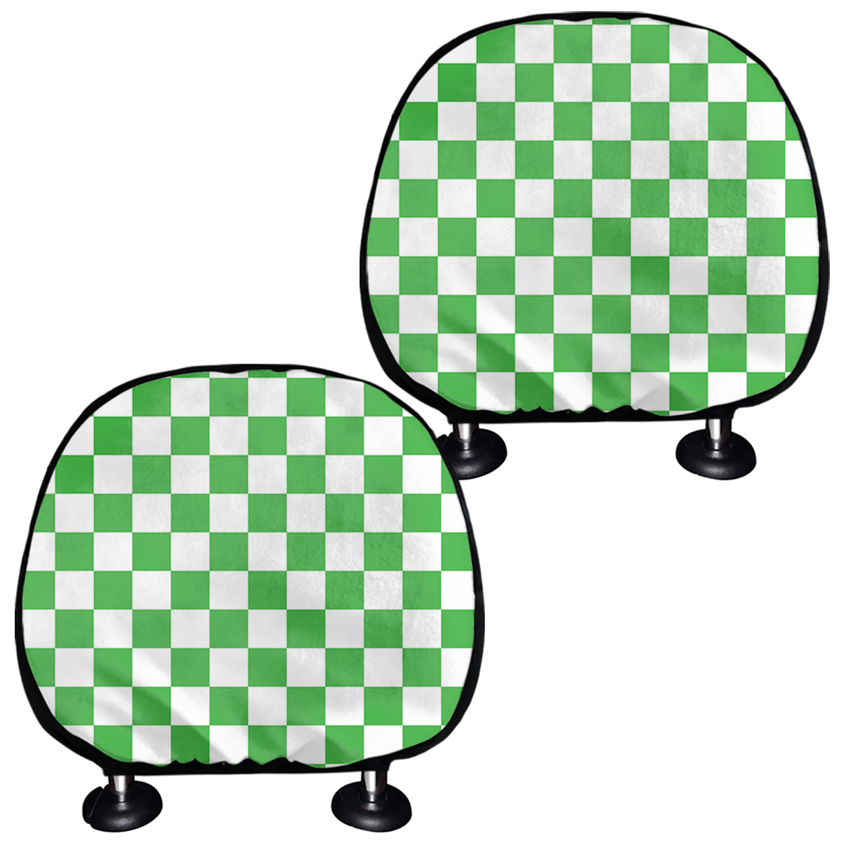White And Green Checkered Print Car Headrest Covers