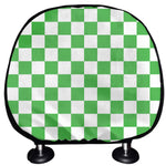 White And Green Checkered Print Car Headrest Covers