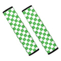 White And Green Checkered Print Car Seat Belt Covers