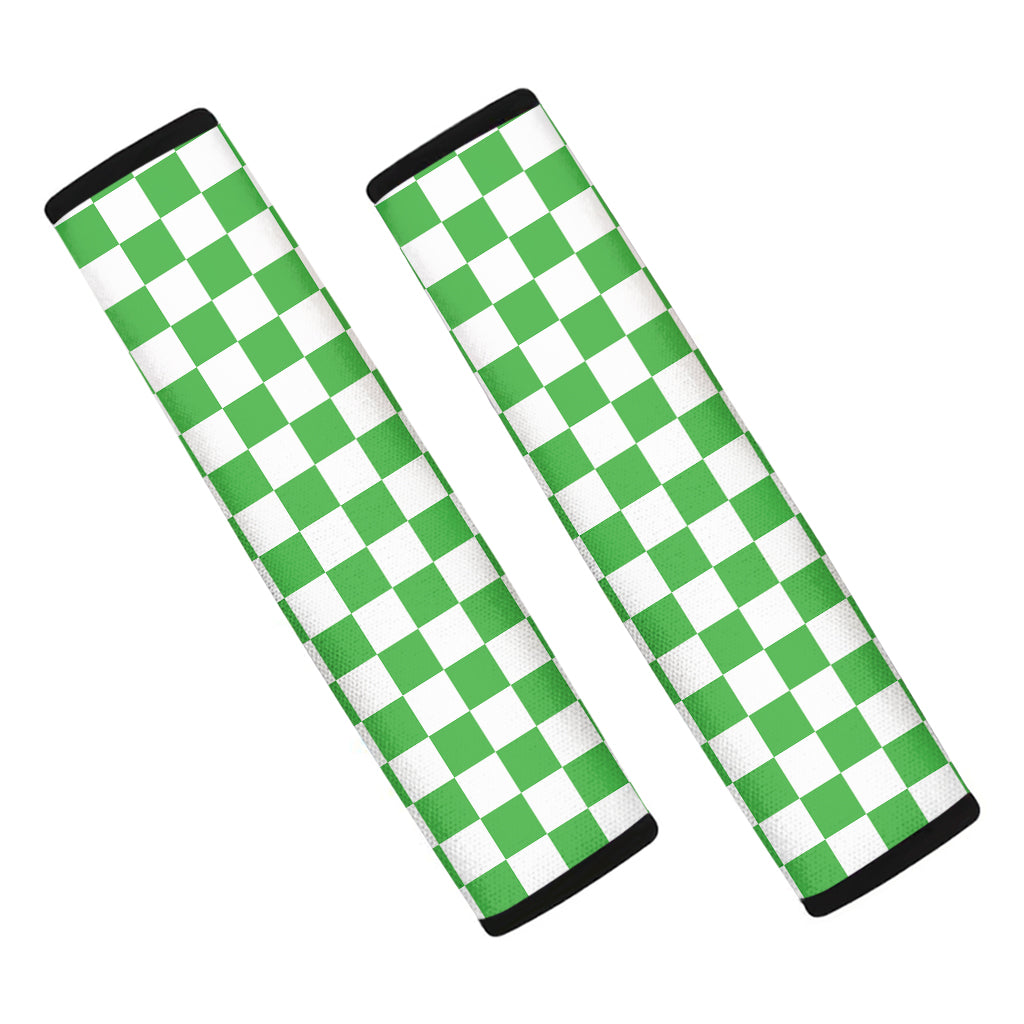 White And Green Checkered Print Car Seat Belt Covers