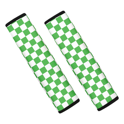 White And Green Checkered Print Car Seat Belt Covers