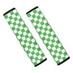 White And Green Checkered Print Car Seat Belt Covers