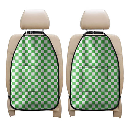 White And Green Checkered Print Car Seat Organizers
