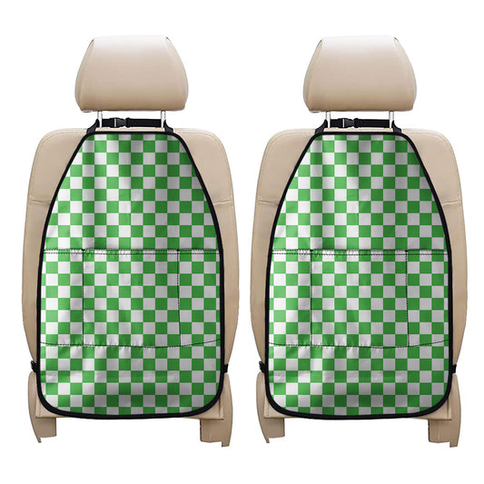 White And Green Checkered Print Car Seat Organizers