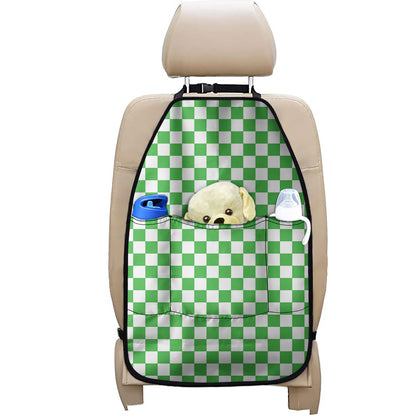 White And Green Checkered Print Car Seat Organizers