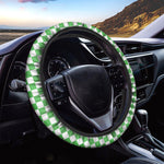 White And Green Checkered Print Car Steering Wheel Cover