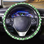 White And Green Checkered Print Car Steering Wheel Cover
