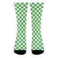 White And Green Checkered Print Crew Socks