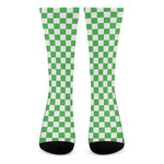White And Green Checkered Print Crew Socks