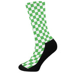 White And Green Checkered Print Crew Socks