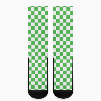 White And Green Checkered Print Crew Socks