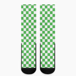White And Green Checkered Print Crew Socks