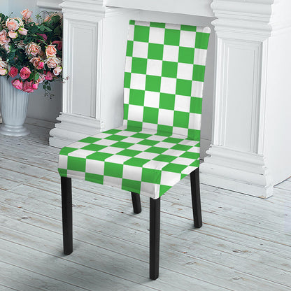 White And Green Checkered Print Dining Chair Slipcover