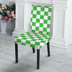 White And Green Checkered Print Dining Chair Slipcover