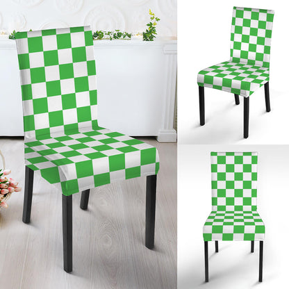 White And Green Checkered Print Dining Chair Slipcover