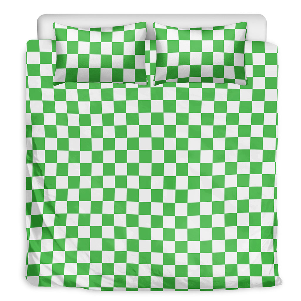 White And Green Checkered Print Duvet Cover Bedding Set