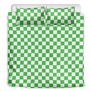 White And Green Checkered Print Duvet Cover Bedding Set