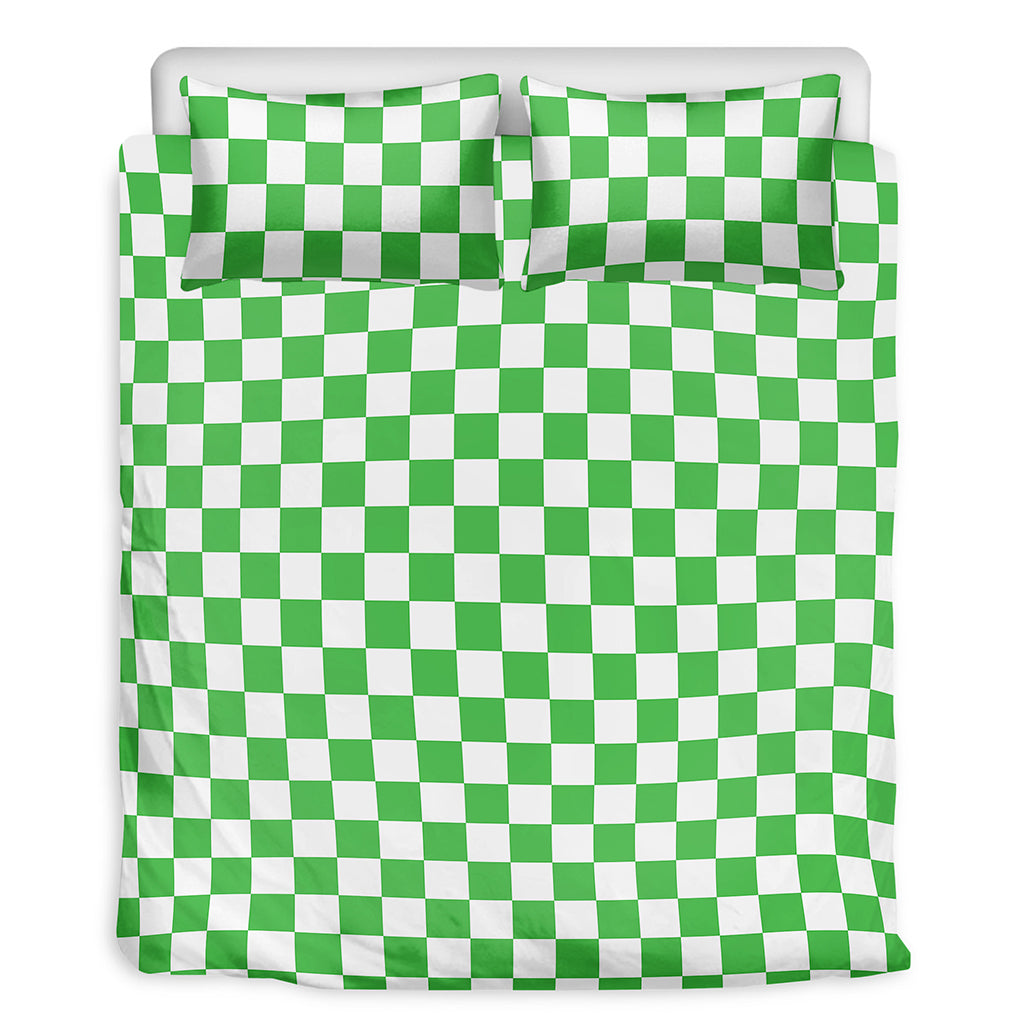 White And Green Checkered Print Duvet Cover Bedding Set