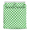 White And Green Checkered Print Duvet Cover Bedding Set