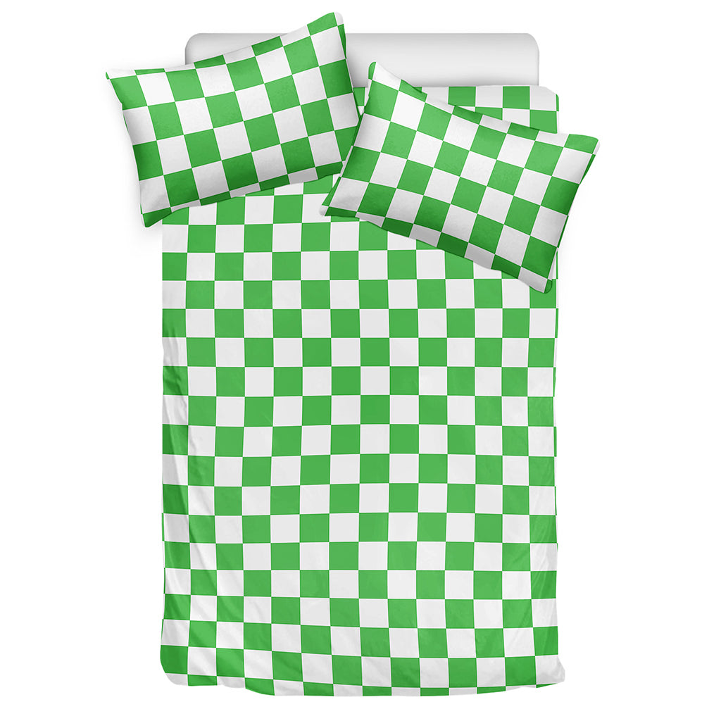 White And Green Checkered Print Duvet Cover Bedding Set