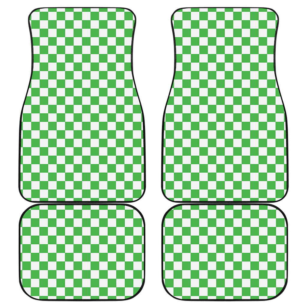 White And Green Checkered Print Front and Back Car Floor Mats