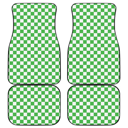 White And Green Checkered Print Front and Back Car Floor Mats