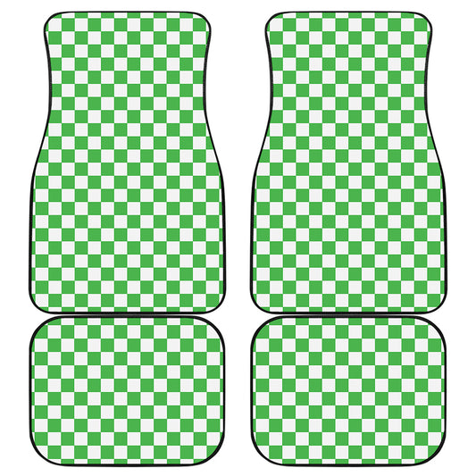 White And Green Checkered Print Front and Back Car Floor Mats