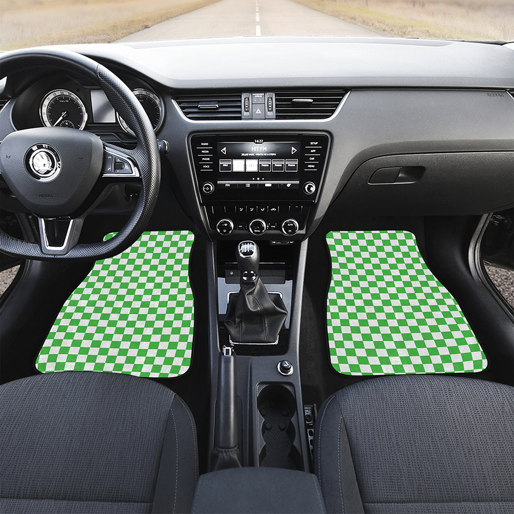 White And Green Checkered Print Front and Back Car Floor Mats